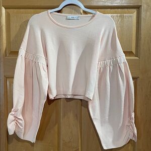 Zara Blush Pink Balloon Sleeve crop top